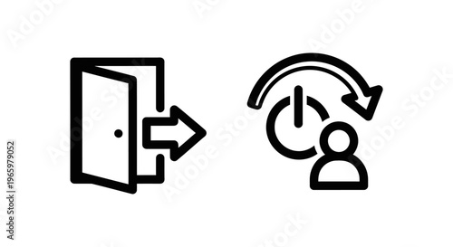 User session management icons: open door with exit arrow and power button with user symbol for logout