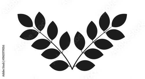 Laurel Branch Silhouette With Paired Leaves.