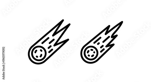 Dynamic meteorite comet icon illustrating outer space astronomy and celestial object movement, minimal line art vector graphic design element