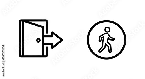 Logout and sign out digital interface icon set featuring open door exit symbol and walking person silhouette for account security web navigation and user session termination computer interface design
