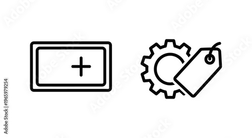 Custom fields and metadata setup vector icons, minimalist line art symbols for data management, software configuration, SEO search optimization, and information organization systems