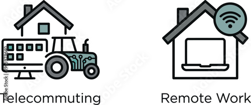 Telecommuting and remote work vector illustration with house and laptop