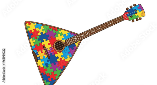 Balalaika instrument decorated with colorful autism awareness puzzle pieces