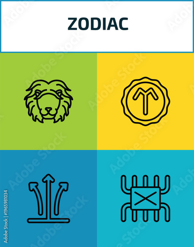 zodiac outline icon set. 4 linear vector for ui, web and mobile. thin line leo, hope, tartar, lifes challenges icons.