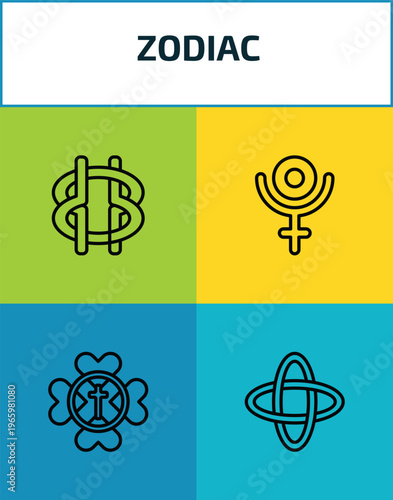 zodiac outline icon set. 4 linear vector for ui, web and mobile. thin line wisdom, pluto, gods protection, hypocrisy icons.