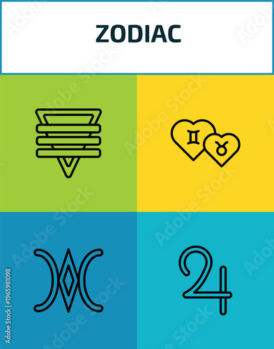 zodiac outline icon set. 4 linear vector for ui, web and mobile. thin line soapstone, friendship, still, jupiter icons.