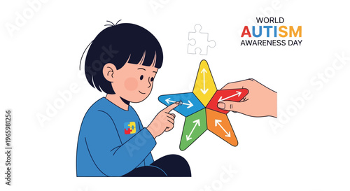 Child interacting with a colorful sensory star toy for autism awareness