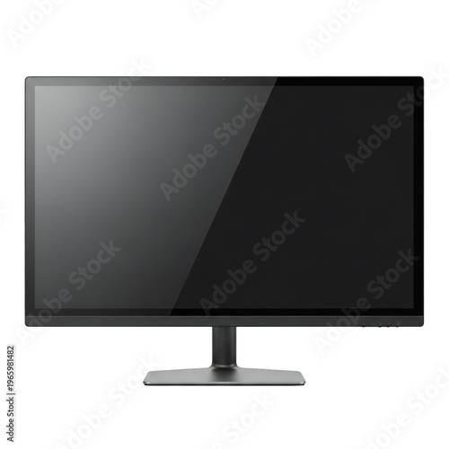 Modern black computer monitor on stand isolated on transparent background