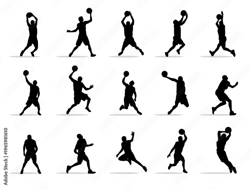 Fototapeta premium Silhouettes of people walking in various poses on white backgrounds