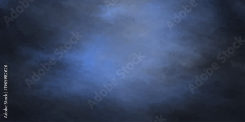 A dark blue grunge texture background featuring ethereal smoke and mist amidst a stormy night sky with deep celestial colors and motion
