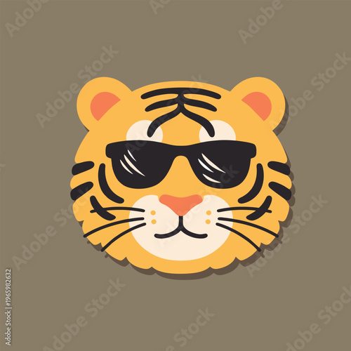 Orange tiger head with sunglasses cool cartoon style