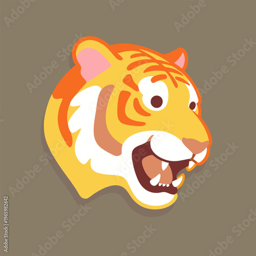 Orange tiger head with open mouth fierce cartoon