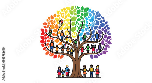 Inclusive community tree illustration for autism acceptance day