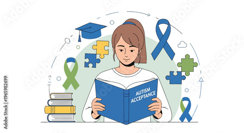 Young student reading autism acceptance book in classroom setting