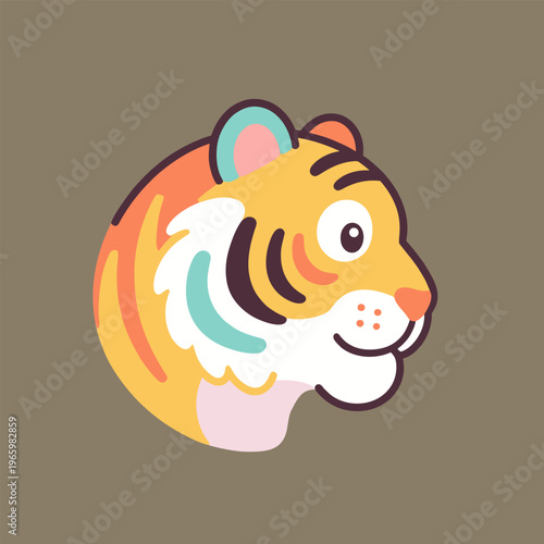 Cute cartoon tiger head with rainbow stripes