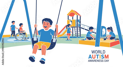 Children playing in a playground for World Autism Awareness Day