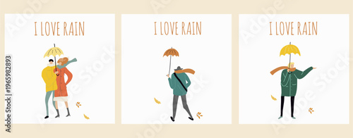 Autumn cards set, fall season illustratios, Hello autumn, cozy autumn, hand drawn vector art, I love leaf fall.