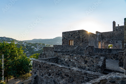 ruins of the castle on sunset