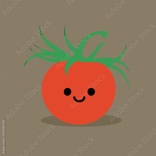 Cute red tomato with green stem cartoon style