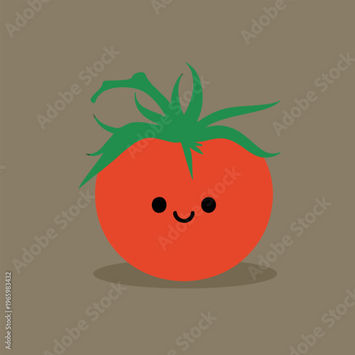 Cute red tomato with green stem cartoon illustration