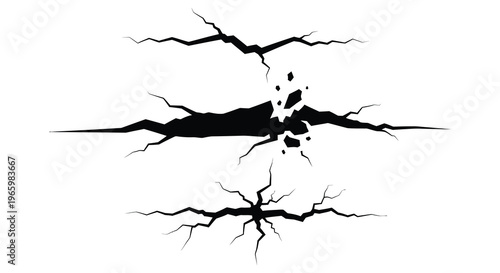 A dramatic black crack design fractures a white background showcasing a dynamic and broken aesthetic a striking silhouette high quality