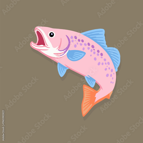 Pink salmon fish swimming with detailed fins in art