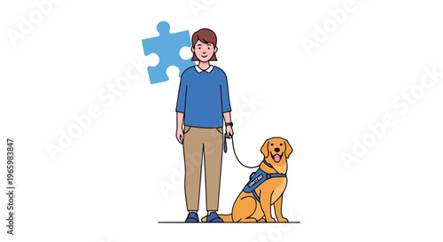 Woman walking with service dog for World Autism Awareness Day
