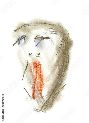 Dessin du visage d'un homme souffrant de dépression et d'anxiété. Dépersonnalisation.