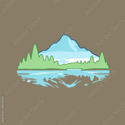 Mountain lake landscape with snow-capped peak blue water