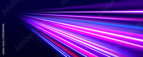 Abstract glowing lines move rapidly through a deep space background, forming layered paths of light. Motion blur enhances speed perception. A sleek design for sci-fi visuals.