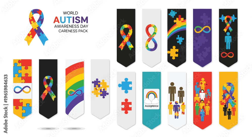 Fototapeta premium Set of colorful vertical banners for world autism awareness day event
