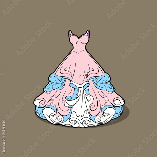 Blue-white ruffled wedding dress in elegant bridal style