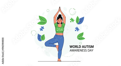 Woman practicing yoga pose for world autism awareness day illustration