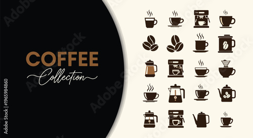 Coffee collection icons on beige and