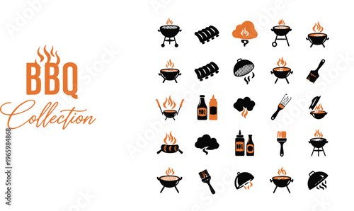 Bbq collection of various grill and barbecue icons