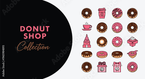 Donut shop collection with pink and brown icons