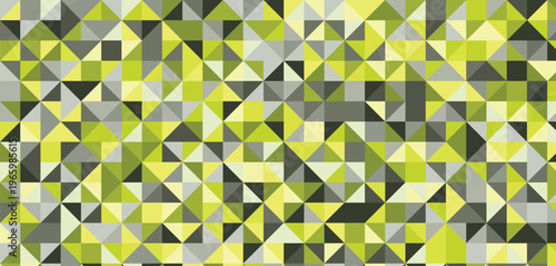 Geometric seamless pattern with green, yellow, and grey triangles, abstract polygonal mosaic background texture, modern low poly design wallpaper