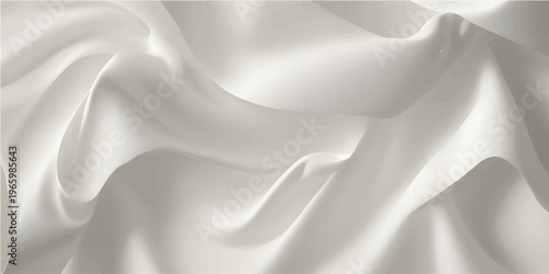 Elegant white silk and satin fabric creates a smooth luxury backdrop with soft rippled waves and shiny drapery curves for a sophisticated wedding textile design