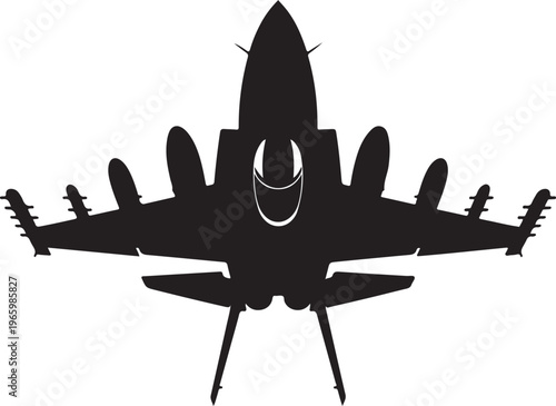 Black Fighter Jet Silhouette Isolated on White Background