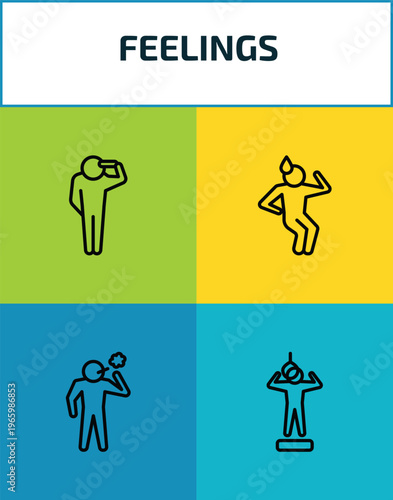 feelings outline icon set. 4 linear vector for ui, web and mobile. thin line hopeless human, anxious human, bad human, helpless icons.