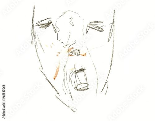 Dessin du visage d'un homme souffrant de dépression et d'anxiété.	