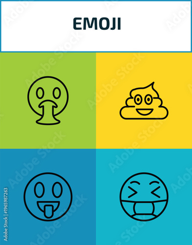 emoji outline icon set. 4 linear vector for ui, web and mobile. thin line vomit emoji, poo emoji, tongue sick icons.