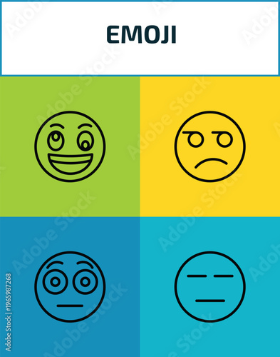 emoji outline icon set. 4 linear vector for ui, web and mobile. thin line weird emoji, suspect emoji, embarrassed expressionless icons.