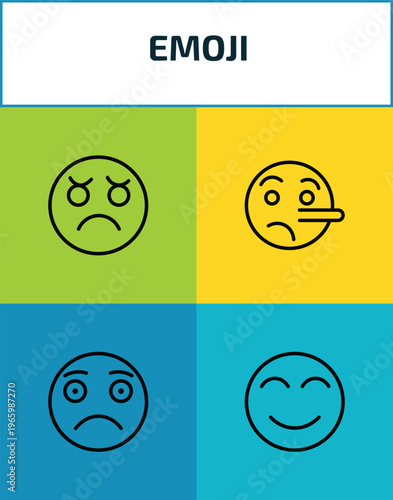 emoji outline icon set. 4 linear vector for ui, web and mobile. thin line annoyed emoji, lying emoji, slightly frowning blushing icons.