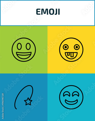 emoji outline icon set. 4 linear vector for ui, web and mobile. thin line excited emoji, stupid emoji, dizzy drool icons.