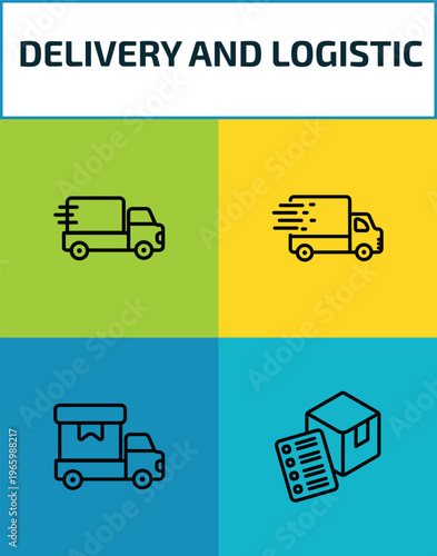 delivery and logistic outline icon set. 4 linear vector for ui, web and mobile. thin line delivery, fast delivery, cargo, list icons.