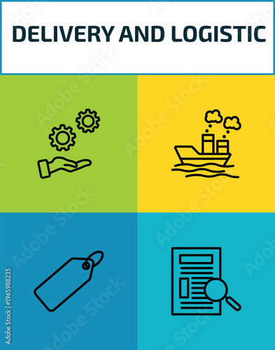 delivery and logistic outline icon set. 4 linear vector for ui, web and mobile. thin line support, , tag, waybill icons.