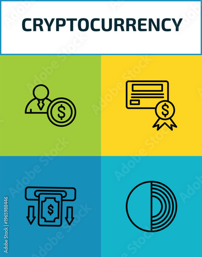 cryptocurrency outline icon set. 4 linear vector for ui, web and mobile. thin line investor, bonds, withdraw, tor icons.