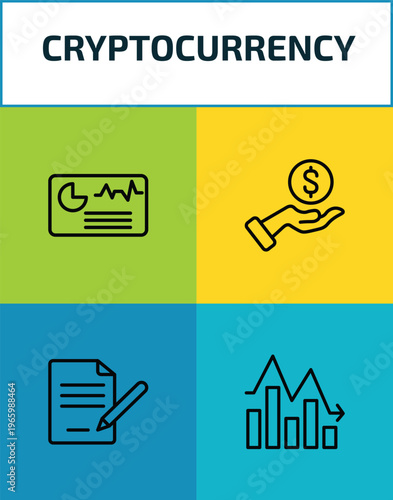 cryptocurrency outline icon set. 4 linear vector for ui, web and mobile. thin line crypto hash rate, loan, , fluctuation icons.