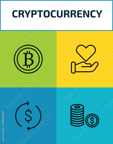 cryptocurrency outline icon set. 4 linear vector for ui, web and mobile. thin line bitcoins, donation, dollar reload, coin icons.